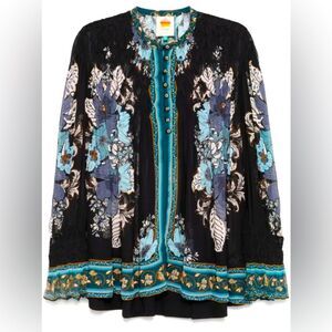 Farm Rio Blossom Tapestry Black Bee Smocked Blouse Size Small